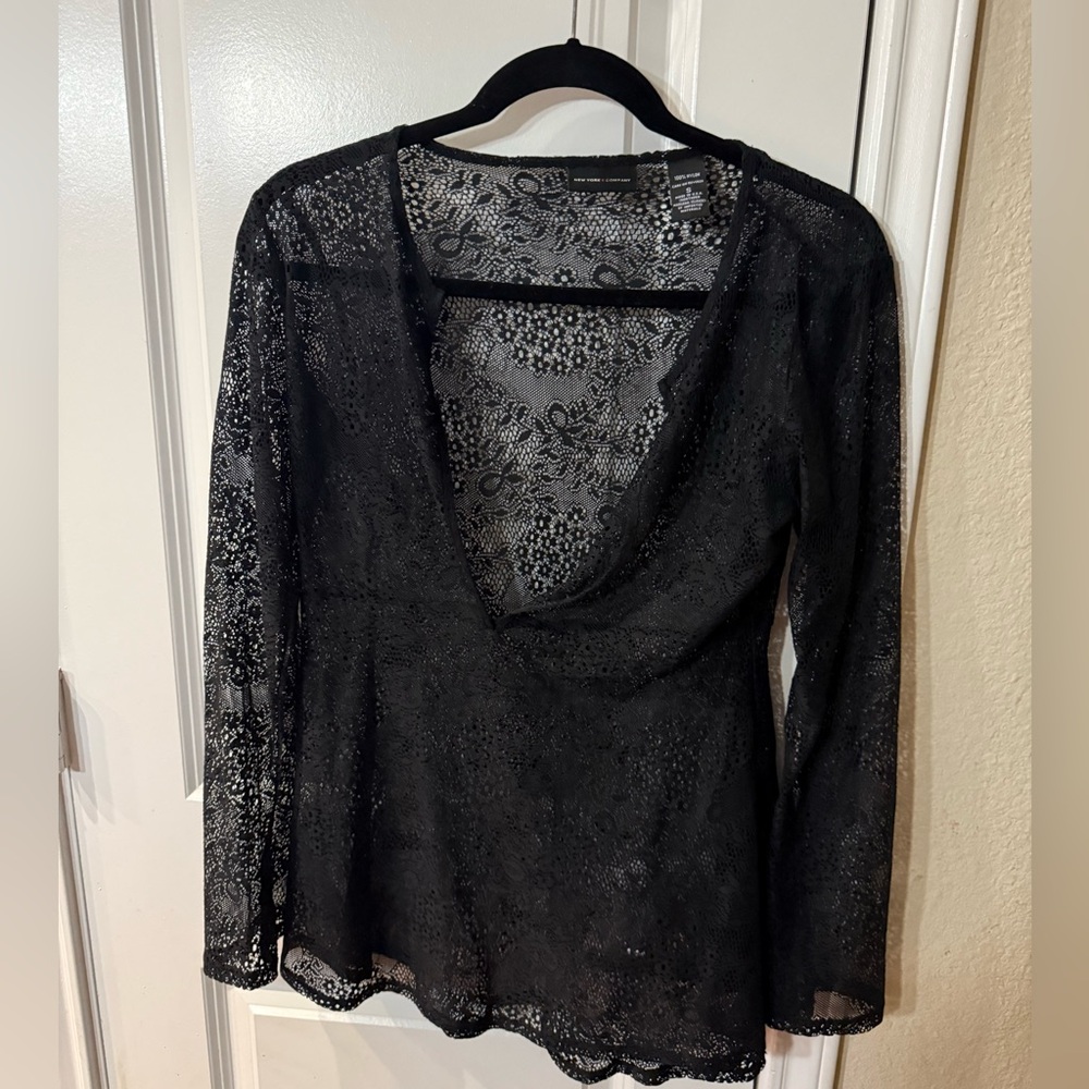 New York & Company Black Lace Top